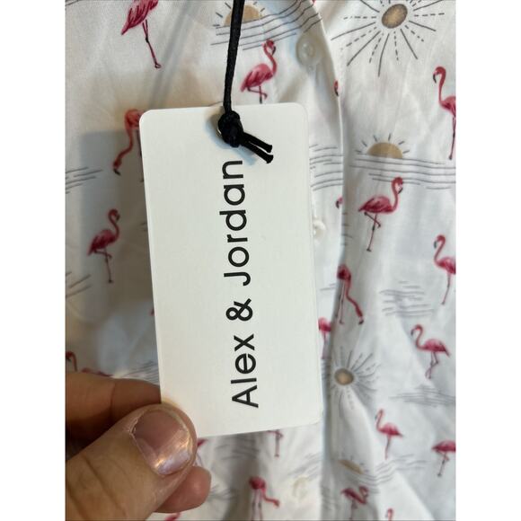 Alex & Jordan Womens Button Up Blouse Size XL Flamingo Sun Novelty Print Rayon - Picture 4 of 8